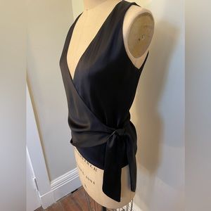 Peter Cohen NWOT couture black silk charmuse satin wrap top.